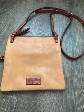 Dooney & Bourke Leather Crossbody Bag Tan Brown Multi Zip Small Purse